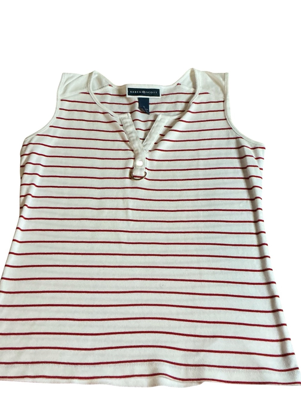Karen Scott White Tank with Red Stripes Henley